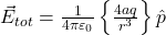  \vec{E}_{tot} = \frac{1}{4\pi \varepsilon_0} \left\{ \frac{4aq}{r^3} \right\} \hat{p} 