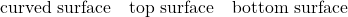  \text{curved surface} \quad \text{top surface} \quad \text{bottom surface} 