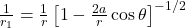  \frac{1}{r_1} = \frac{1}{r} \left[ 1 - \frac{2a}{r} \cos\theta \right]^{-1/2} 