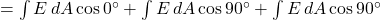  = \int E \, dA \cos 0^\circ + \int E \, dA \cos 90^\circ + \int E \, dA \cos 90^\circ 