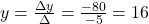 y=\frac{\Delta y}{\Delta}=\frac{-80}{-5}=16