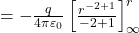  = - \frac{q}{4\pi \varepsilon_0} \left[ \frac{r^{-2+1}}{-2+1} \right]_{\infty}^{r} 