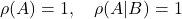 \rho(A)=1,\quad \rho(A|B)=1