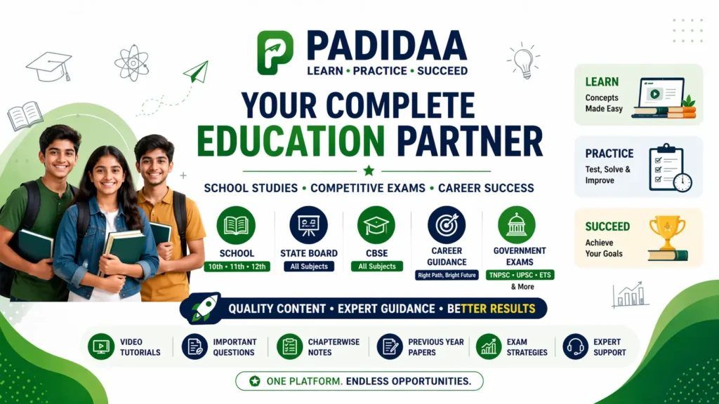 Padidaa online education platform for 10th 11th 12th students CBSE state board TNPSC UPSC exam preparation and career guidance